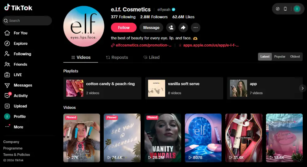 e.l.f. Cosmetics TikTok