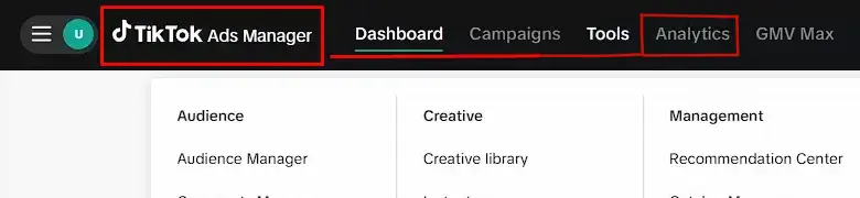 Hover over the Analytics tab