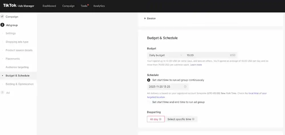 Set your daily budget