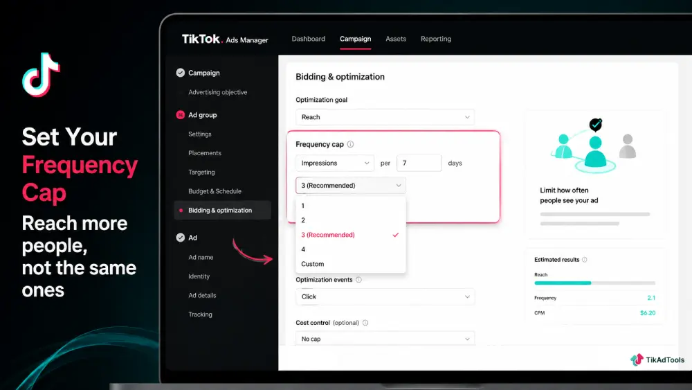 TikTok Ads Manager frequency setting screen