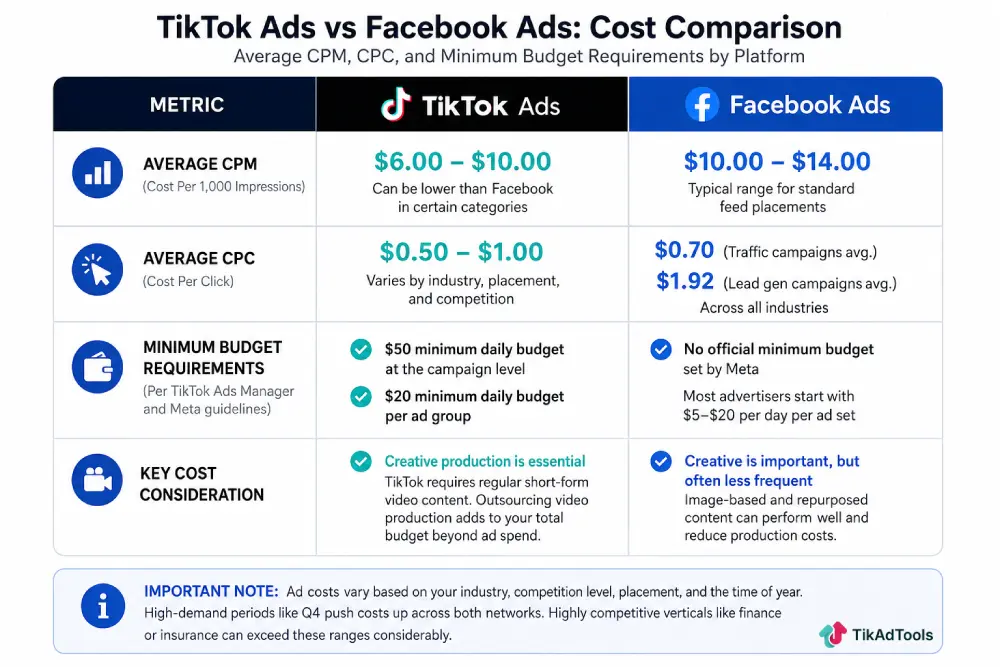 TikTok ads vs Facebook ads cost comparison