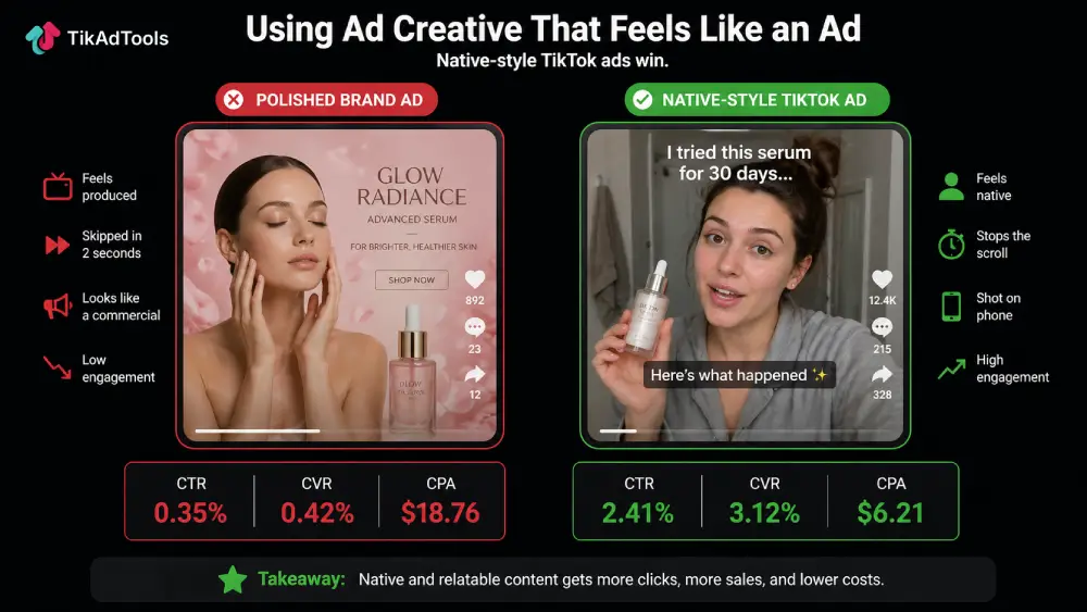 polished vs native tiktok ad performance comparison