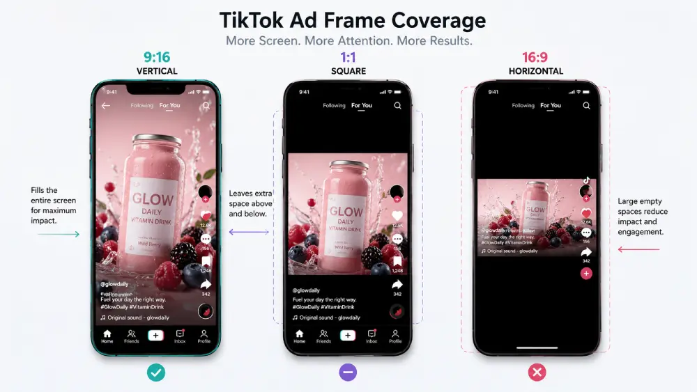 9:16 vs 1:1 vs 16:9 frame coverage on a mobile phone