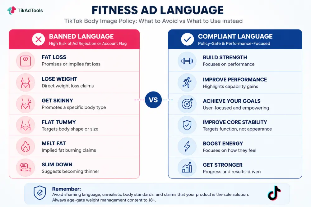 Banned vs compliant fitness ad language examples