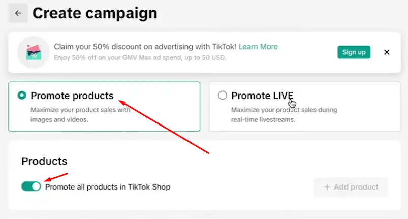 Choose the products you want to promote