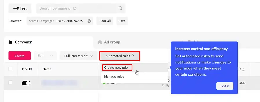 Click Create new Rule