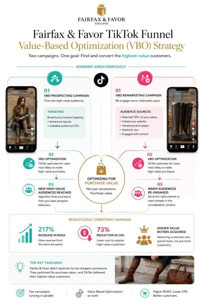 Fairfax & Favor TikTok funnel: VBO prospecting campaign