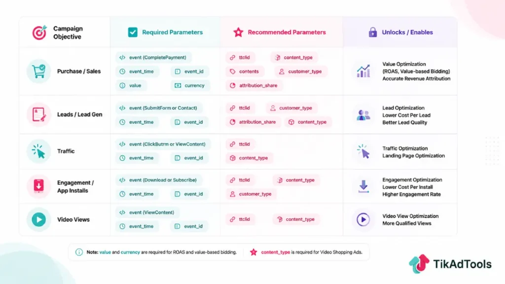 Required vs recommended CAPI parameters