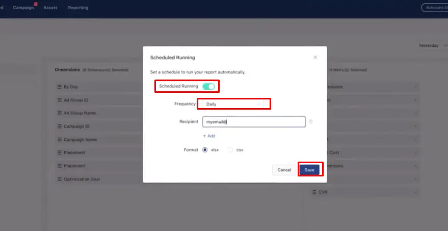 Set your date range and save the report