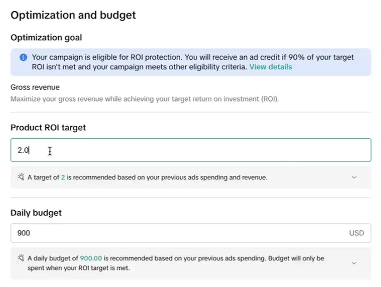 Set your ROI target and daily budget