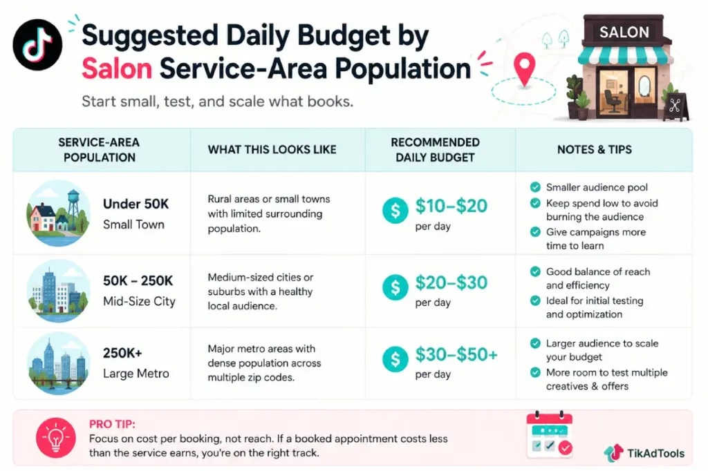 Suggested daily budget by salon service-area population