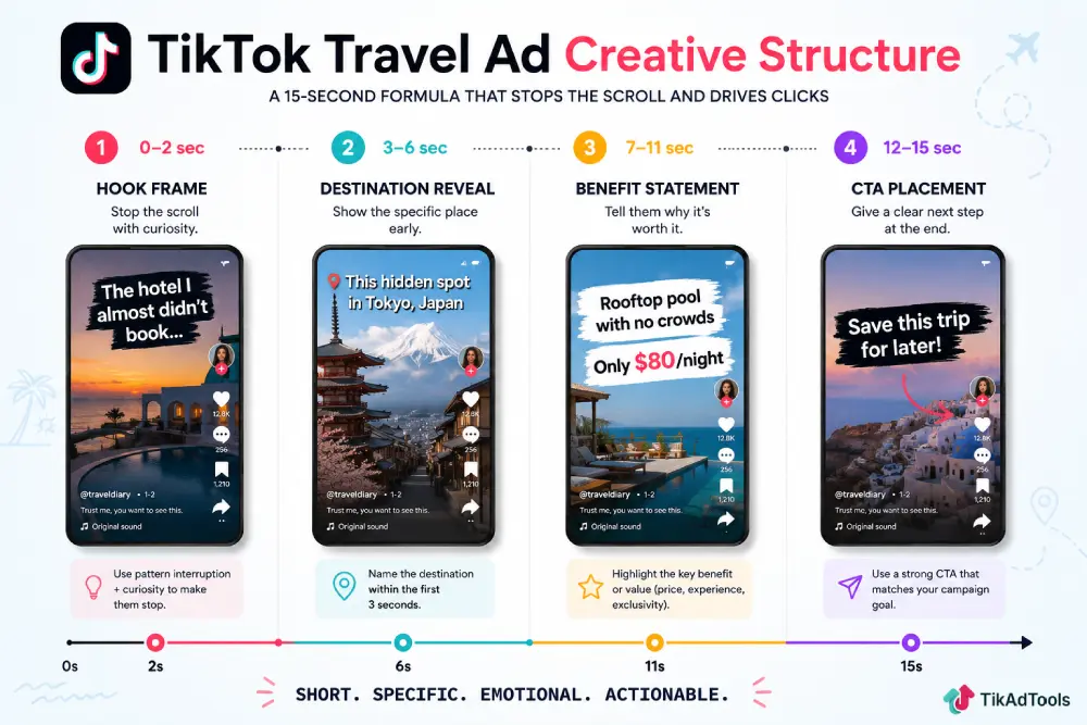 TikTok travel ad creative structure