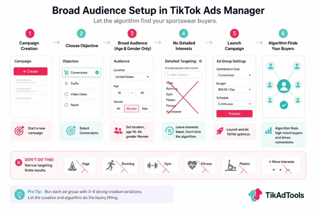 Broad audience setup in TikTok Ads Manager