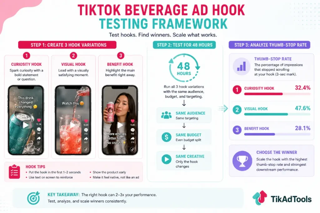 TikTok beverage ad hook testing framework