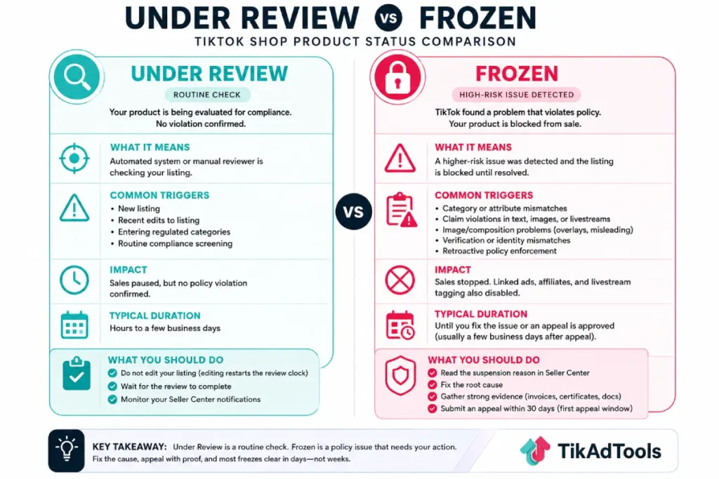 Under Review vs Frozen status side by side
