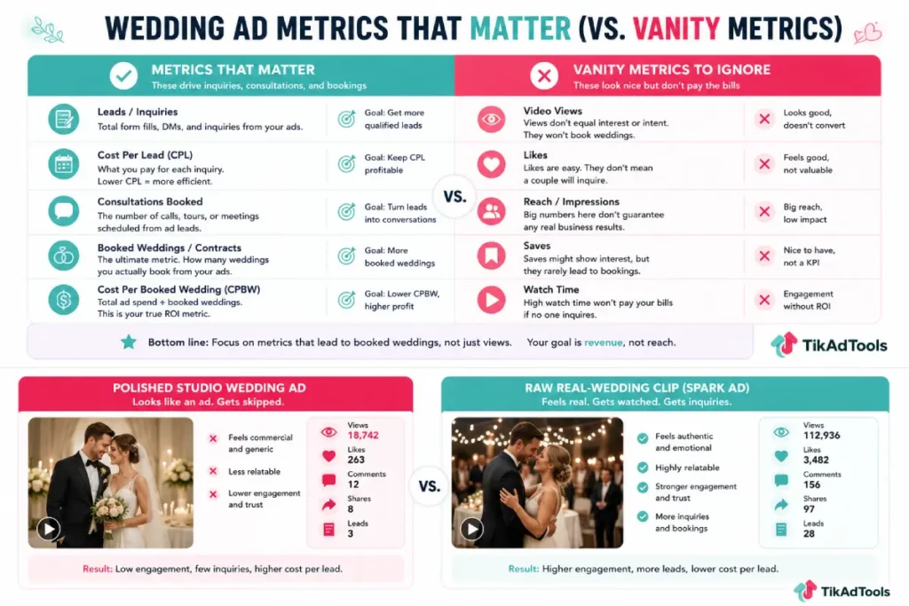 Wedding ad metrics that matter vs vanity metrics to ignore