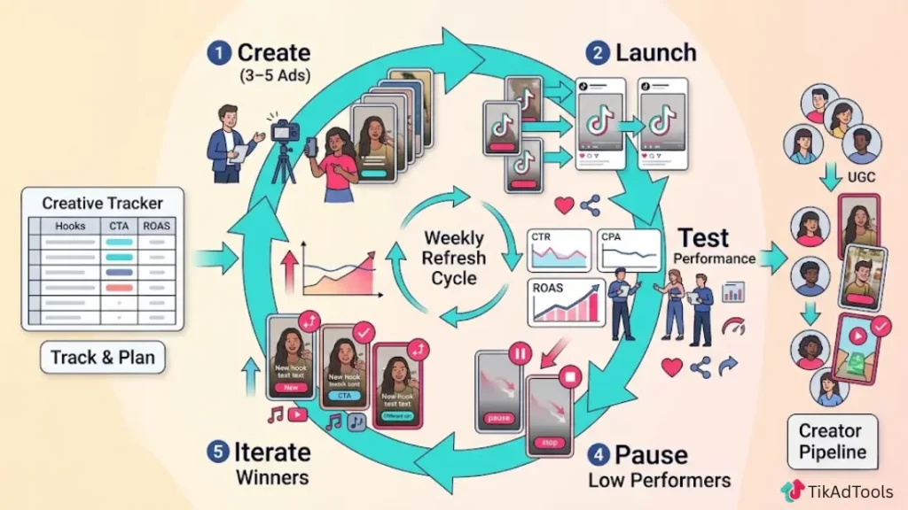 Weekly creative refresh cycle for TikTok ads