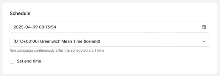 Choose your GMV Max campaign start date and time