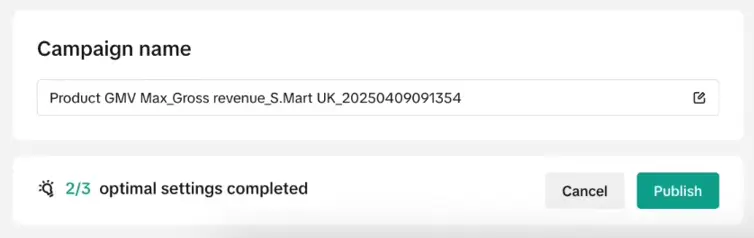 Click Publish to complete GMV Max setup