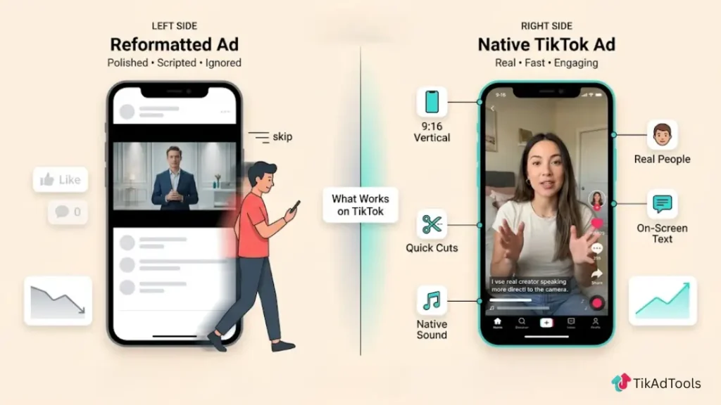 Native TikTok-style ad versus reformatted TV-style ad