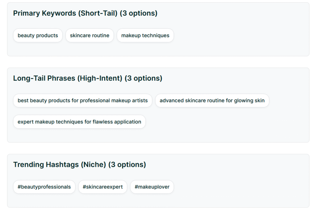 Click Generate SEO Keywords, then copy and use