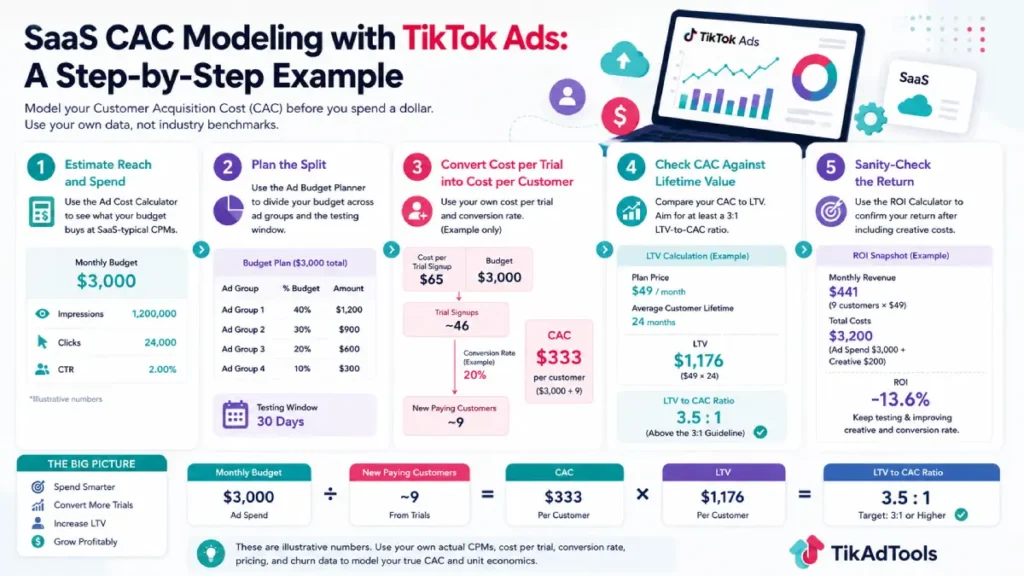 SaaS CAC modeling with TikTok Ads step by step