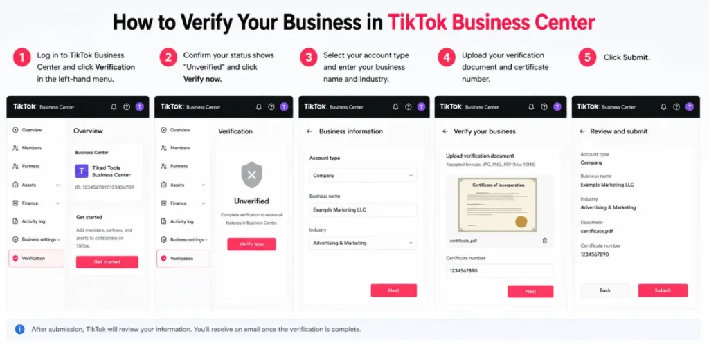 TikTok Business Center verification steps
